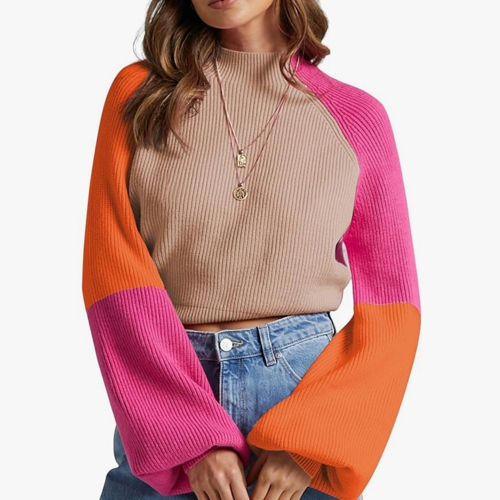 Zaful Vibrant Pink and Orange Colorblock Sweater